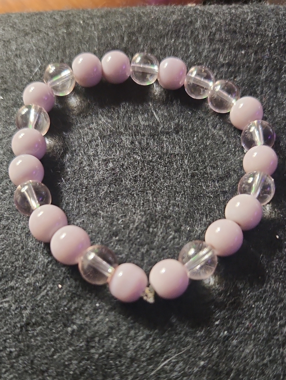 Hand Crafted Lavender and Clear Beaded Stretch Bracelet